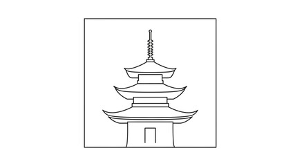 Naklejka premium Pagoda Outline Drawing: Traditional Japanese Temple Architecture