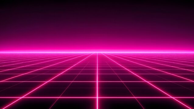 neon pink grid horizon with glowing lines and futuristic background
