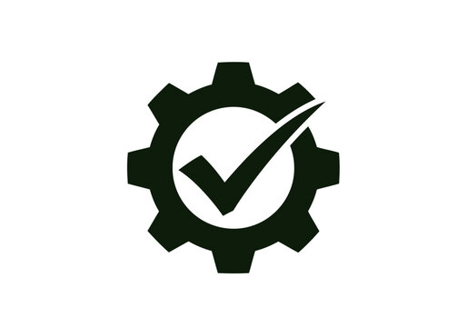 Gear with check mark symbol represents approval and process