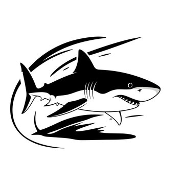 Black silhouette of a shark swimming swiftly in ocean water  