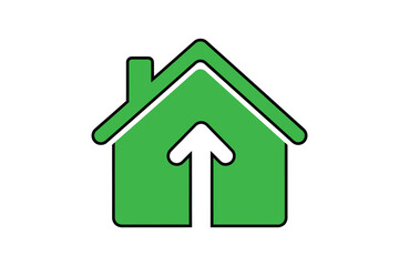 Fototapeta premium Green house icon with upward arrow symbolizing growth, eco-friendly living, and sustainable housing concepts.