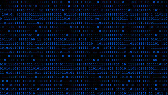 Cyber blue binary text data flow technology and programming background