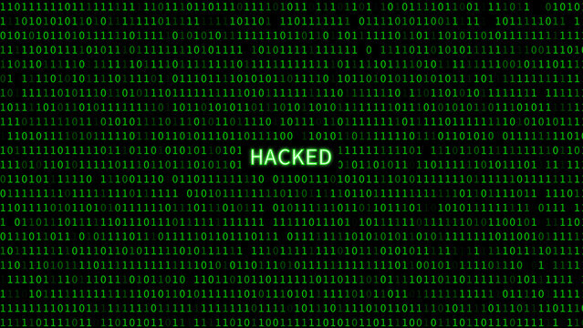 Cyber neon green hacked binary text data flow technology and programming background