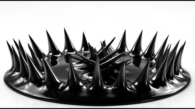 Rhythmic Ferrofluid Spikes Morphing on Minimalist White Background