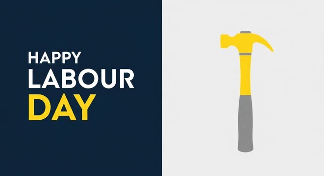 Happy labor day celebration with yellow hammer tool