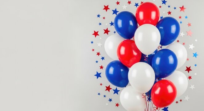 Celebrate labor day with patriotic red white and blue balloons and star decorations