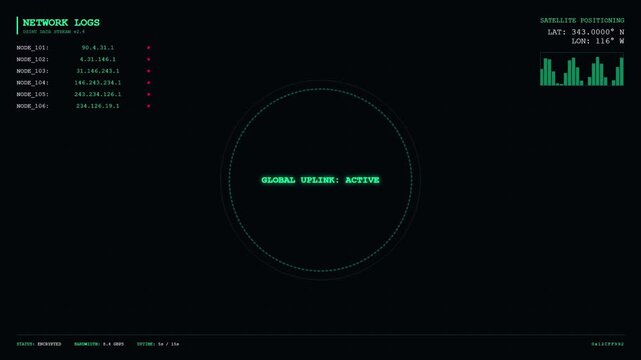Network Logs OSINT Data Stream Global Uplink Satellite Positioning Screen.