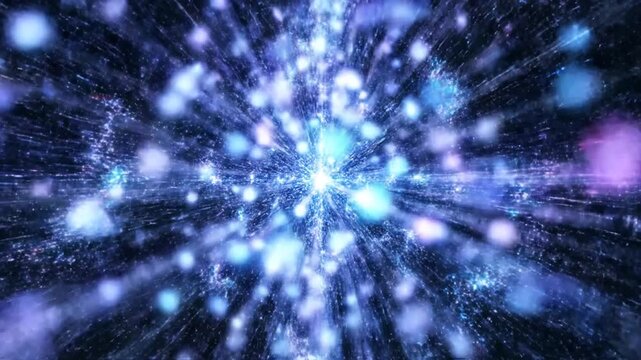 Dynamic cosmic burst of vibrant light particles accelerating through an abstract digital space, creating an exhilarating visual spectacle of energy and motion