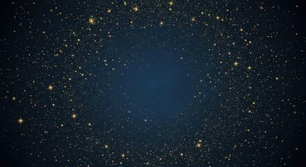 Fototapeta premium A dark blue background filled with scattered golden glitter particles creating a festive and magical frame.