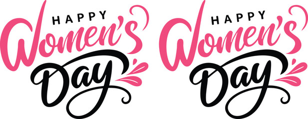 Happy Womens Day calligraphy design pink and black lettering for celebration and greeting cards isolated on white background © aftab