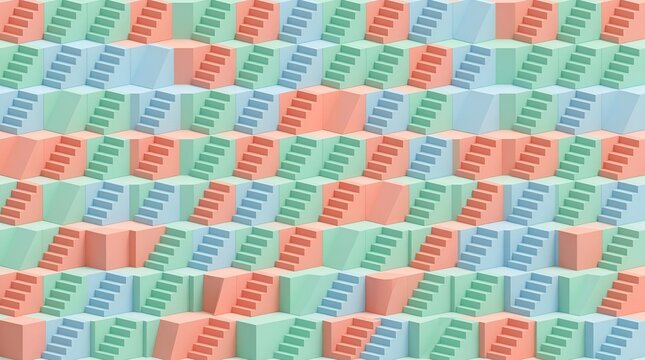 Modern Pastel 3D Isometric Stairs and Blocks Geometric Pattern Background