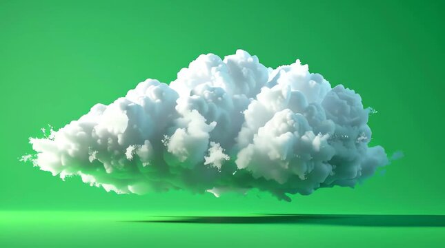 A fluffy white cloud floats serenely against a vibrant green background, casting a subtle shadow below, evoking a sense of calm and openness in a stylized setting