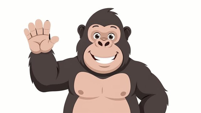 Friendly Cartoon Gorilla Character Smiling and Waving