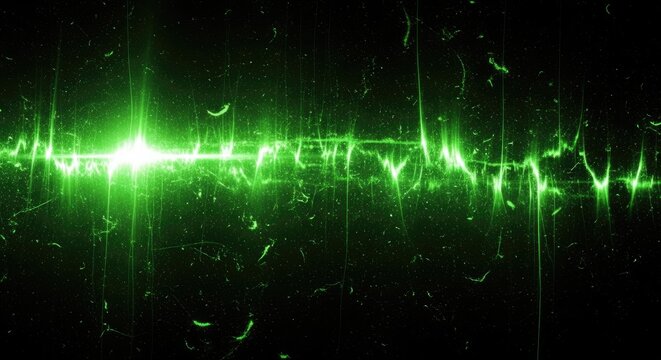 Abstract Green Energy Wave on Black Background.