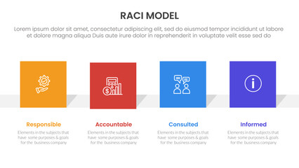 RACI model infographic 4 point stage template with pyramid shape vertical for slide presentation