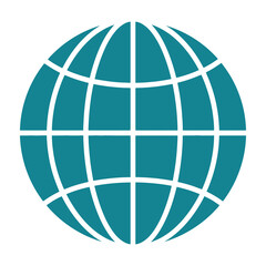 Obraz premium Teal globe icon with white grid lines on white background