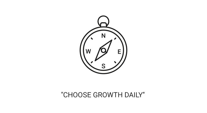 Compass pointing to growth, "Choose Growth Daily" quote, motivational concept