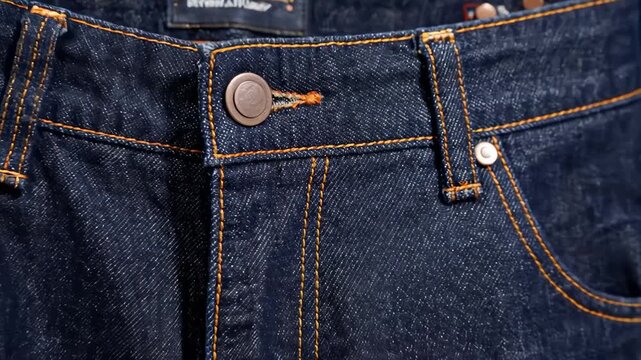 Denim Jeans and Jackets Displayed on Mannequins and Stacked on White Surface