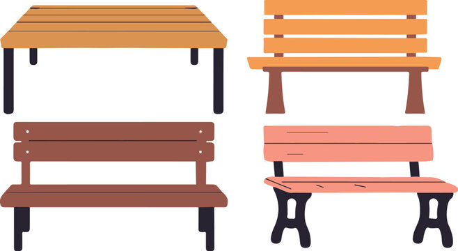 Landscape Architecture Elements - Park Seating and Courtyard Benches Isolated