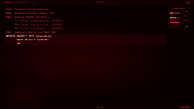 Database Engine Starting Query Execution Analytics Schema Registry Screen.