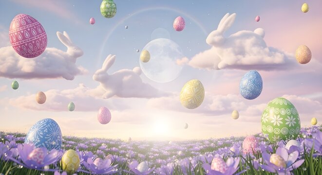 floating easter eggs sky