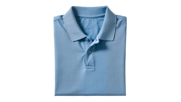 Neatly folded light blue men s polo shirt, a classic casual garment with pique knit texture, isolated on transparent background PNG