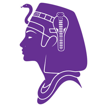 Stylized profile portrait of an Egyptian pharaoh featuring a royal headdress adorned with a uraeus cobra symbol and a smaller snake on the forehead isolated on transparent background