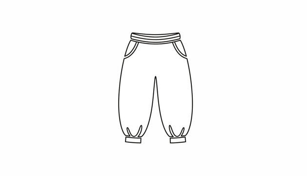 Simple line drawing of children's harem pants with elastic waistband and cuffs