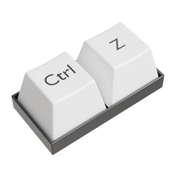 Keyboard shortcut keys 3D render featuring white Ctrl and Z keycaps on black base, angled perspective centered in frame, isolated, ideal for undo command, productivity, and computing concepts.