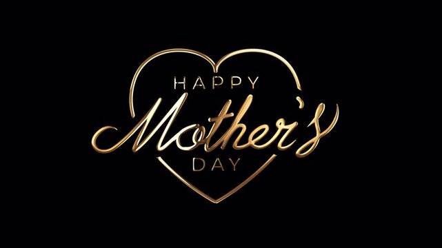 Animated Golden Happy Mother's Day Text on Transparent Background