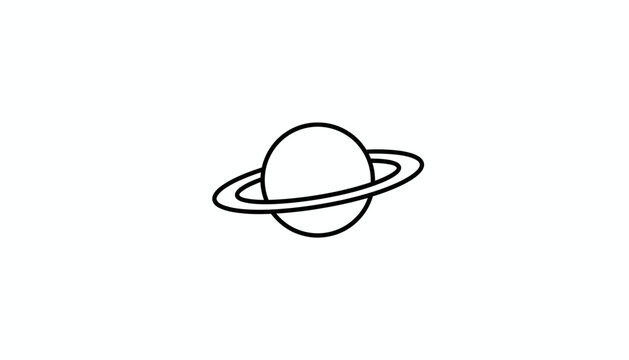 Simple Line Art Saturn Planet Icon with Rings, Minimalist Space Graphic