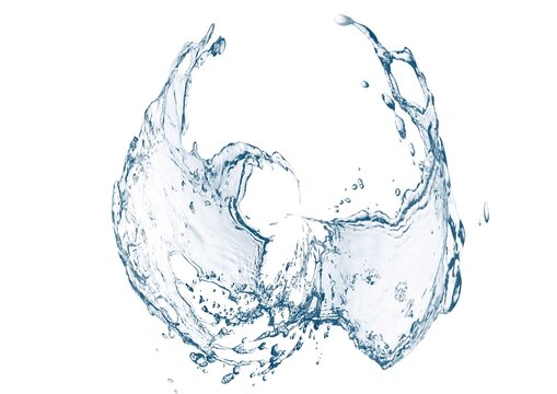 白背景にダイナミックな形状の抽象的な青い水しぶきの3dイラスト