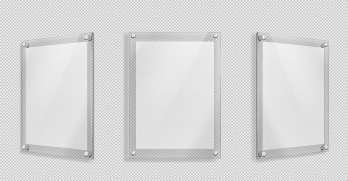 Acrylic poster, blank glass frame hang on wall