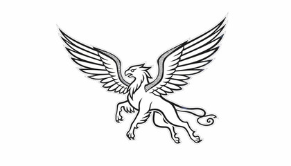 Obraz premium Mythical Griffin Flying with Wings Spread - Stylized Line Art Illustration