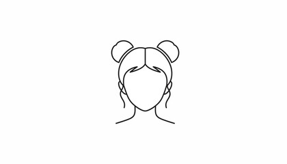 Obraz premium Minimalist Line Art of a Woman's Head with Double Buns Hairstyle