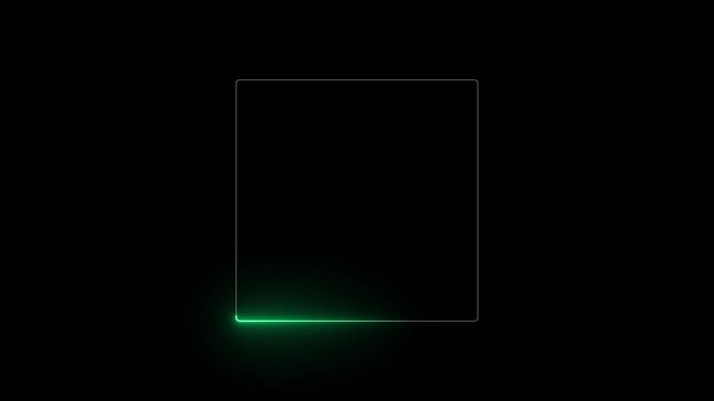 Green Neon Rectangle Frame with Glowing Border on Dark Background. Futuristic Minimal UI Frame with Bright Light Edges for Digital Overlay. Modern Abstract. 4k video