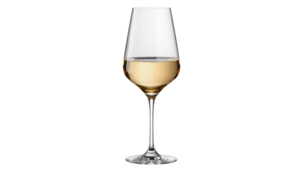 Fotobehang Bar Elegant stemmed glass filled with sparkling golden white wine, effervescent bubbles rising, isolated PNG, perfect for beverage menus and celebratory designs  © Alexander