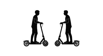 Two men riding electric scooters facing each other in a silhouette © msunny93
