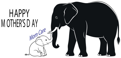 Fototapeta premium Mother's day illustration of a mother and baby elephant