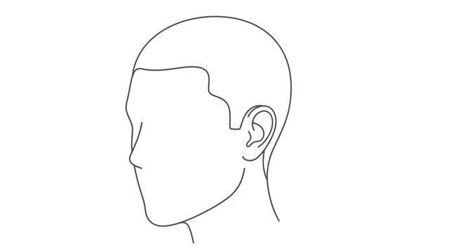 Man's Head Profile, Buzz Cut Hairline, Clean Shave, Minimalist Line Art