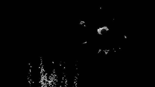 Broken cracks glass hitting by bullets two times in a row isolated with alpha transparent background. Gunshot concept