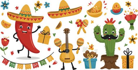 Fototapeta premium Flat design elements collection for cinco de mayo celebration