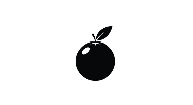 Simple black silhouette of an apple with a leaf on white background