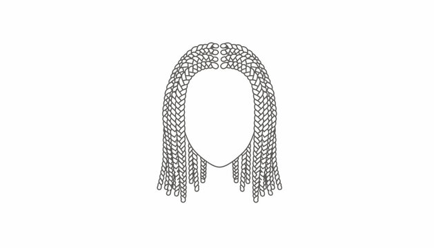 Braided Hairstyle Outline: Detailed Illustration of Box Braids on a White Background