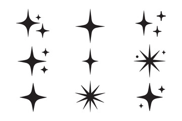 Obraz premium Sparkling stars and twinkles silhouette set. Black star burst and shine icons for magic, night sky, and festive decoration vector illustration.