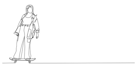 Obraz premium One Line Drawing of Plus-Size Woman Skateboarding