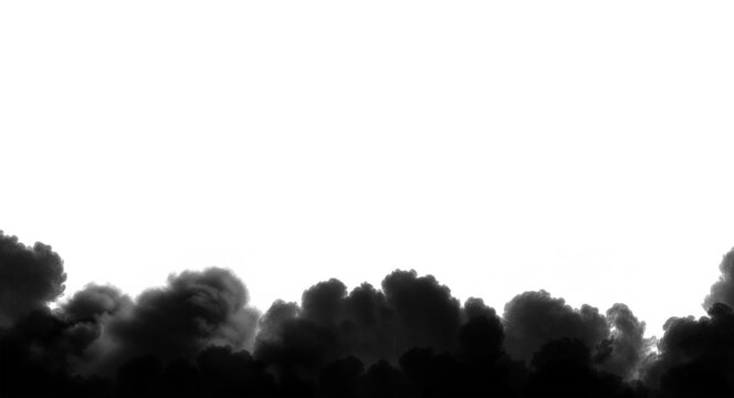 Dark billowing smoke obscures the bottom edge of a stark white background creating a dramatic abstract visual border effect for design.