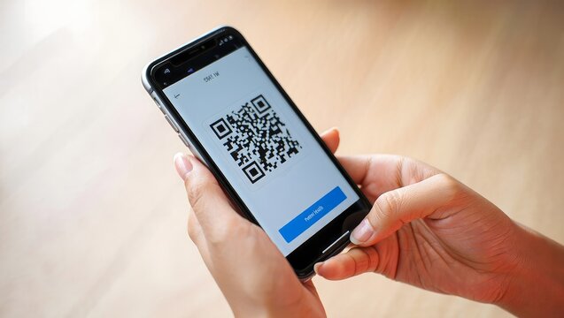 Person Scanning QR Code on Smartphone for Mobile Payment or Information