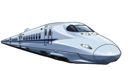 Fototapeta premium Sleek bullet train moving at high speed on a white background, symbolizing modern transportation and speed