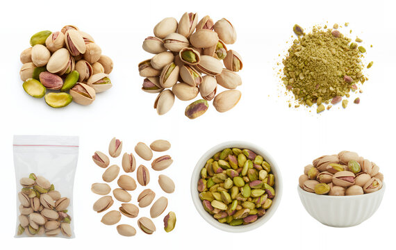 Variety of pistachio presentations and textures pistachios